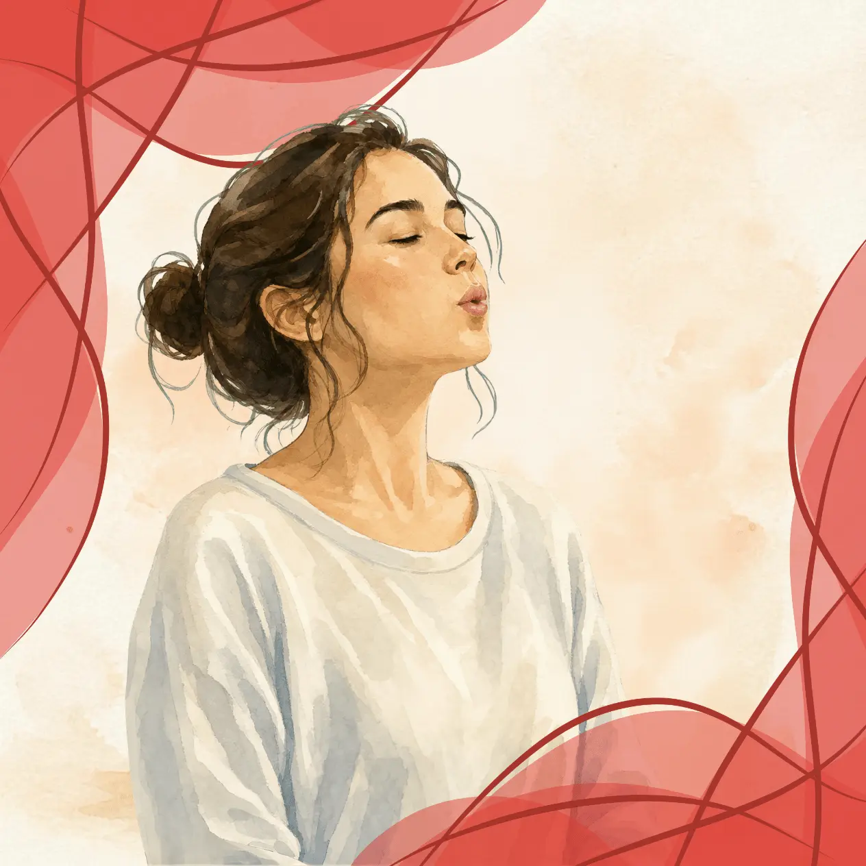 Discover the full process of a psychic reading session: watercolor side profile of a peaceful woman softly exhaling with closed eyes.